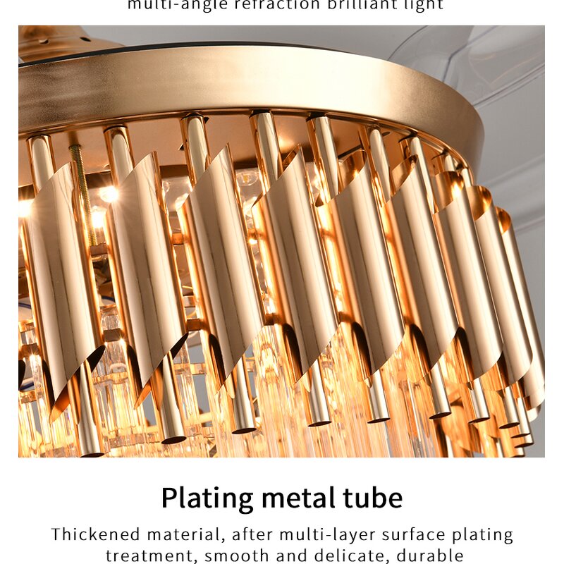 LED Ceiling Fan Factory - Luxury Crystal Remote Control 110V Pendant