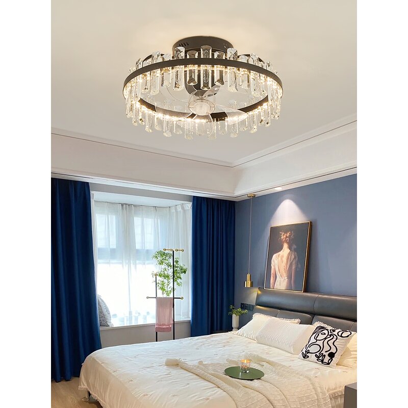 LED Ceiling Fan Light Factory - Luxury Minimalist Crystal 60W Remote Wood ABS