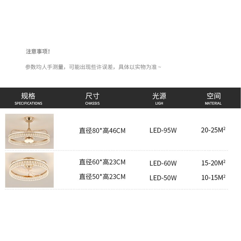 LED Ceiling Fan Light Factory - Luxury Gold Pendant Crystal Hanging Remote