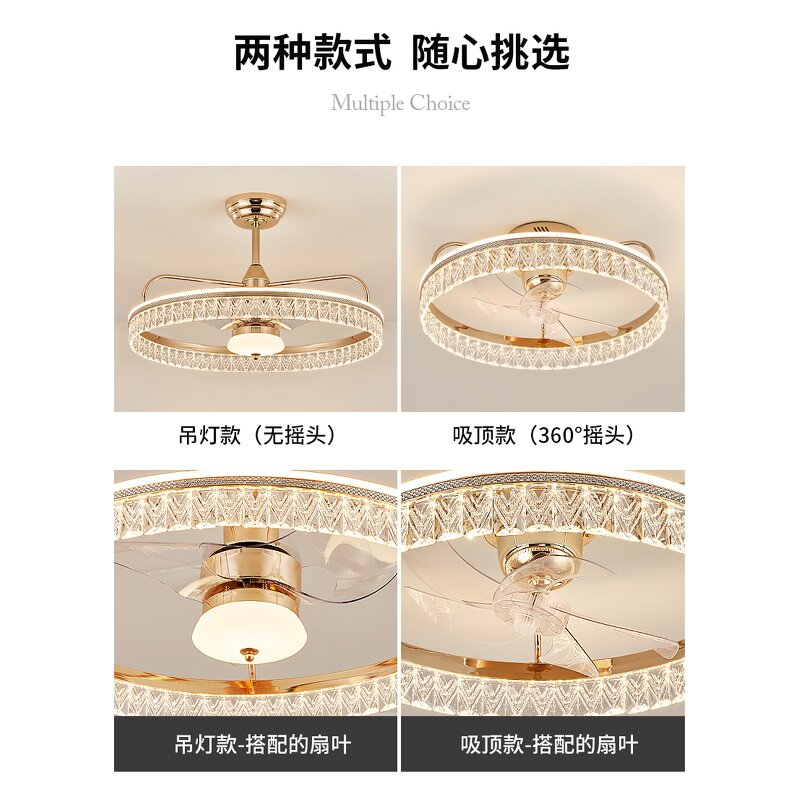 LED Ceiling Fan Light Factory - Luxury Gold Pendant Crystal Hanging Remote