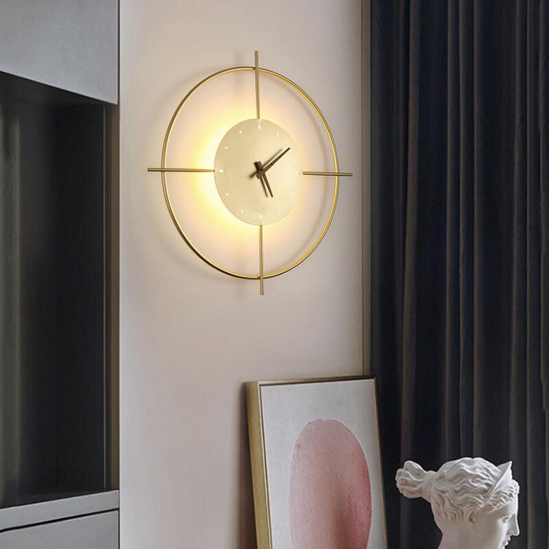 LED Clock Wall Lamp Factory - Golden Iron Headboard 220V Bedroom Art