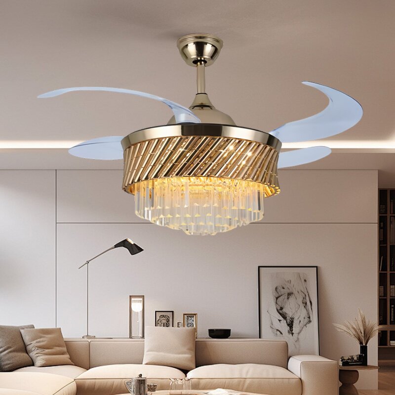 Ceiling Fan Light Manufacturer - Luxury Villa Crystal Pendant Remote Round