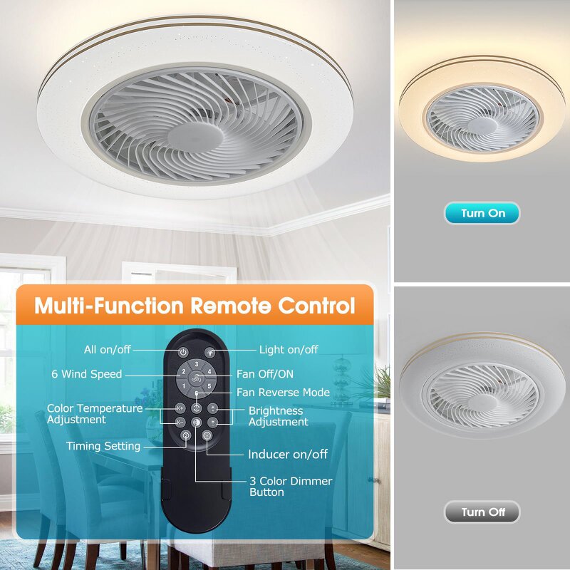 LED Ceiling Light Manufacturer - Dimmable Built-in Fan Remote DC Motor