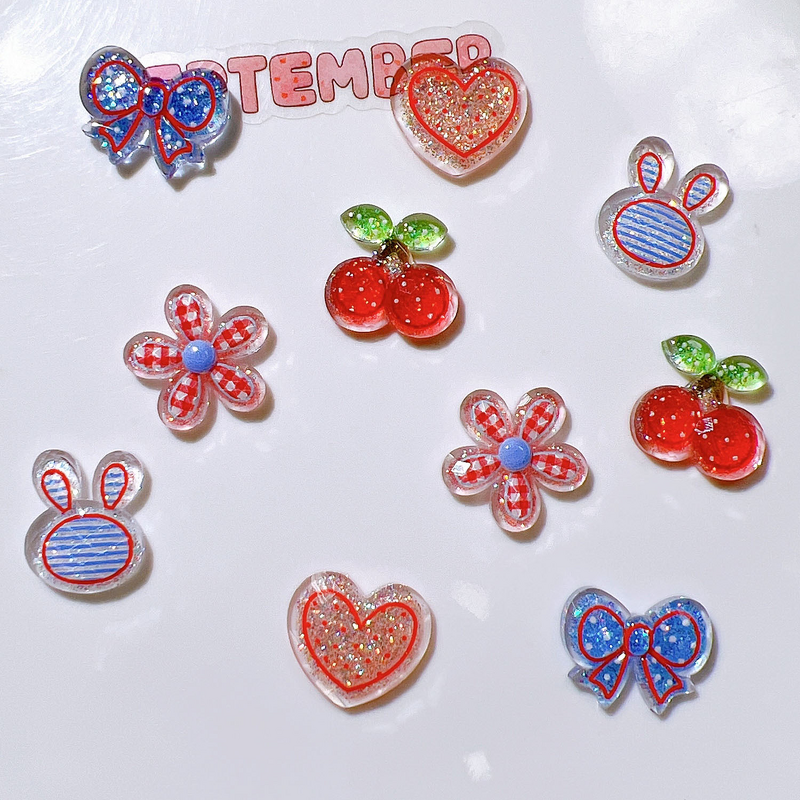 Resin Accessories Factory - OEM DIY Craft Red Plaid Flower