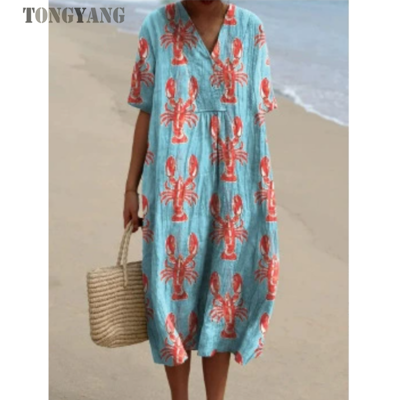 Women's Dress Factory - OEM V-Neck 3D Marine Life Print