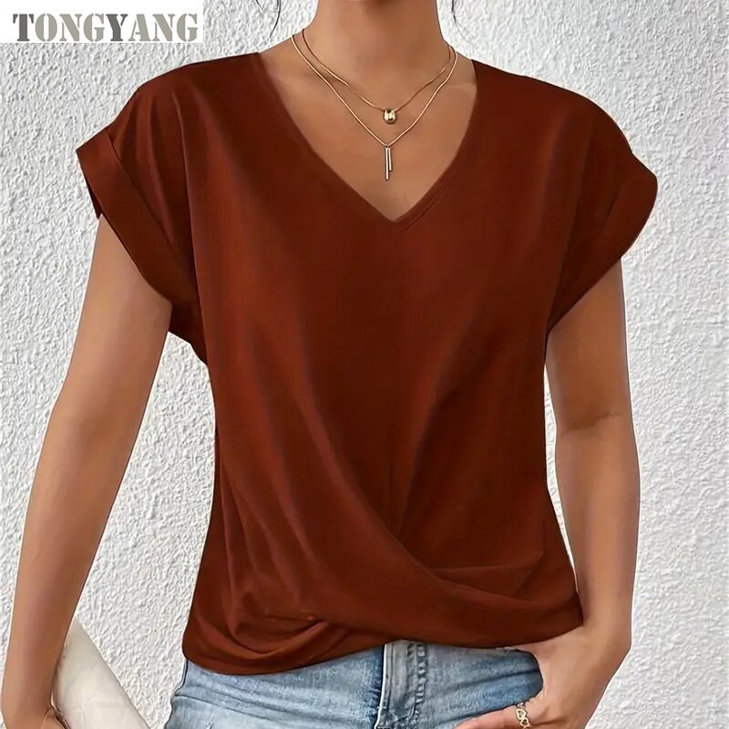 Women's T-Shirt Factory - OEM 2024 Summer V Neck Elegant