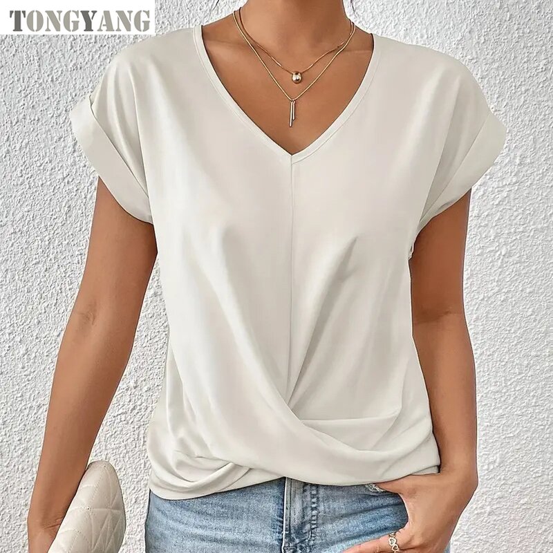 Women's T-Shirt Factory - OEM 2024 Summer V Neck Elegant