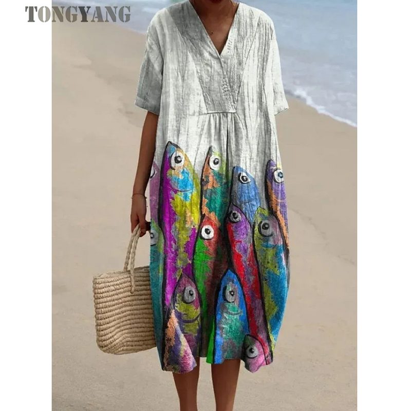 Women's Dress Factory - OEM V-Neck 3D Marine Life Print