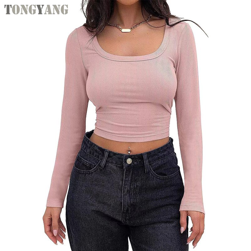 Rib T-Shirt Factory - OEM Long Sleeve Slim Fit Square Neck