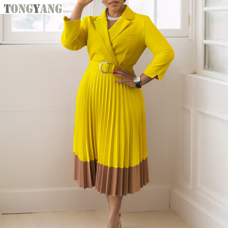 Career Dress Factory - OEM Spring Autumn Lapel Collar Belted