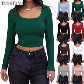 Rib T-Shirt Factory - OEM Long Sleeve Slim Fit Square Neck