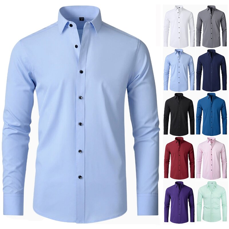 Dress Shirt Factory - OEM Men Long Sleeved Elastic Non Iron