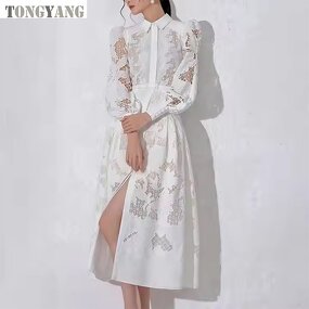 Retro Dress Factory - OEM 2024 Autumn Lapel Lantern Sleeve