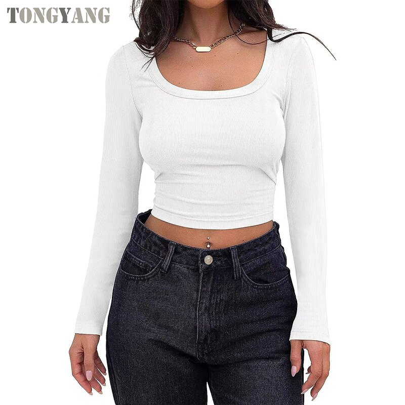 Rib T-Shirt Factory - OEM Long Sleeve Slim Fit Square Neck