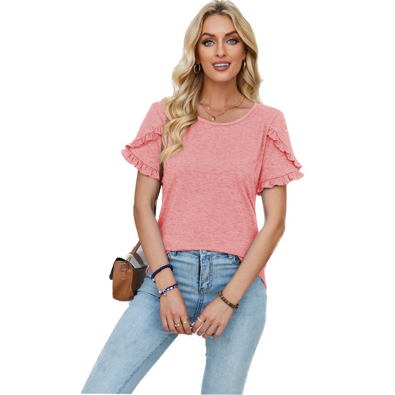 Women's Top Factory - OEM Casual Round Neck Ruffle Loose