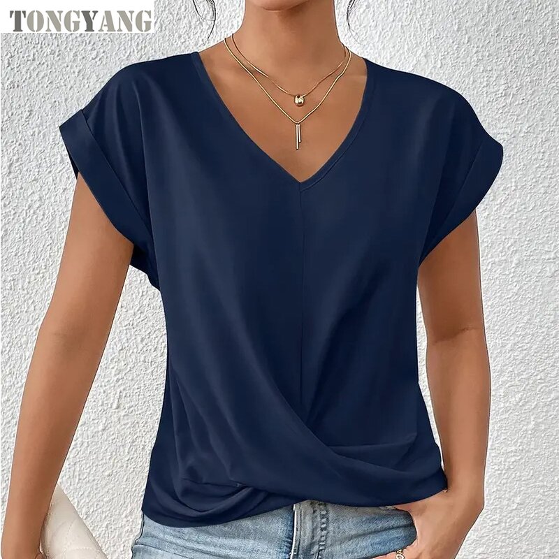 Women's T-Shirt Factory - OEM 2024 Summer V Neck Elegant
