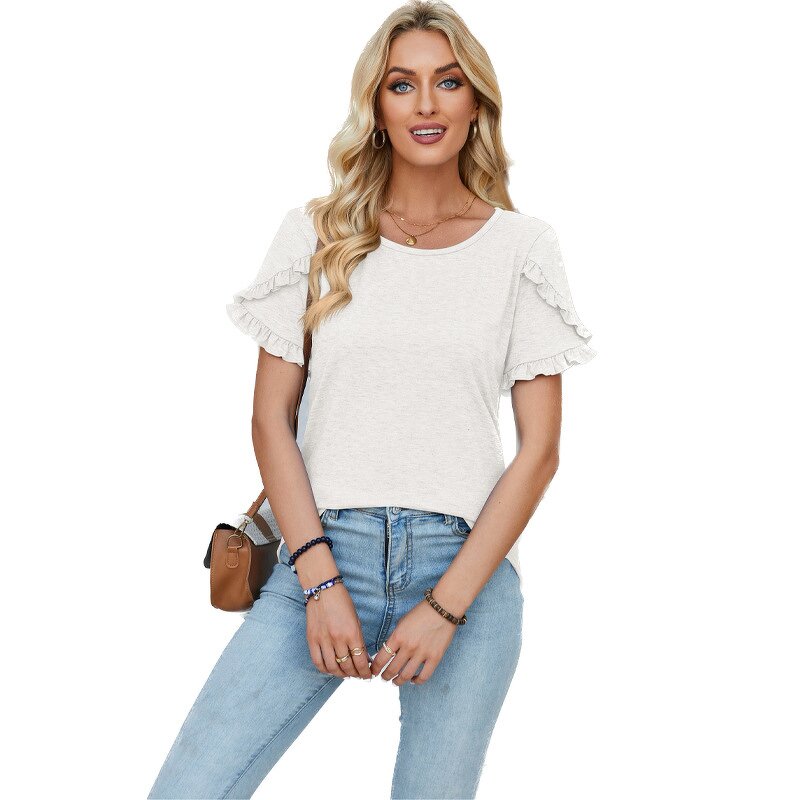 Women's Top Factory - OEM Casual Round Neck Ruffle Loose