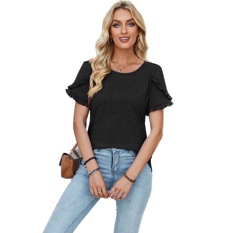 Women's Top Factory - OEM Casual Round Neck Ruffle Loose