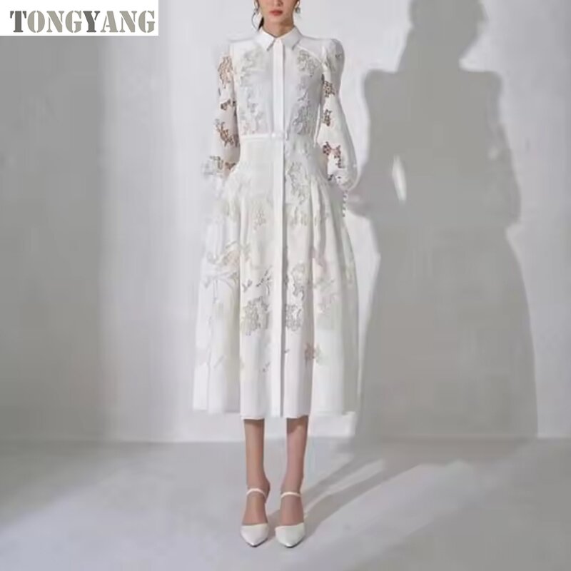 Retro Dress Factory - OEM 2024 Autumn Lapel Lantern Sleeve