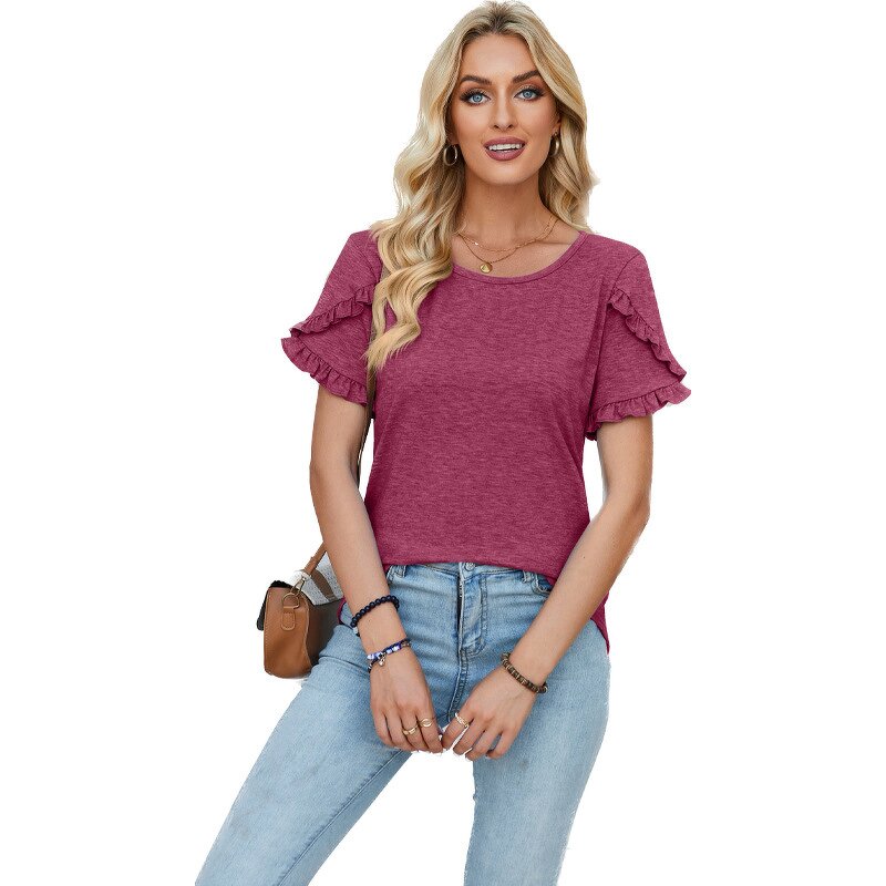 Women's Top Factory - OEM Casual Round Neck Ruffle Loose