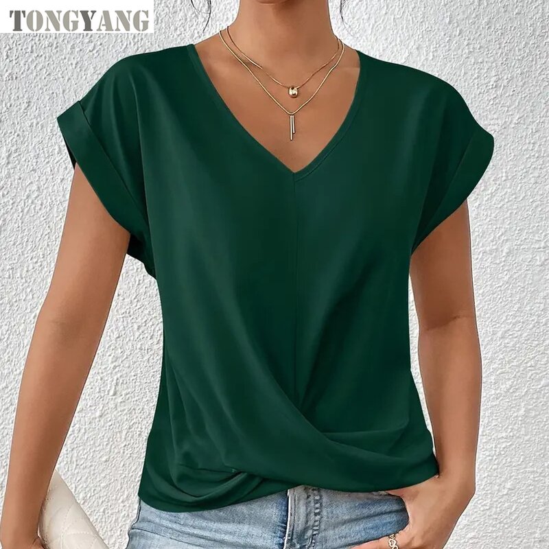 Women's T-Shirt Factory - OEM 2024 Summer V Neck Elegant