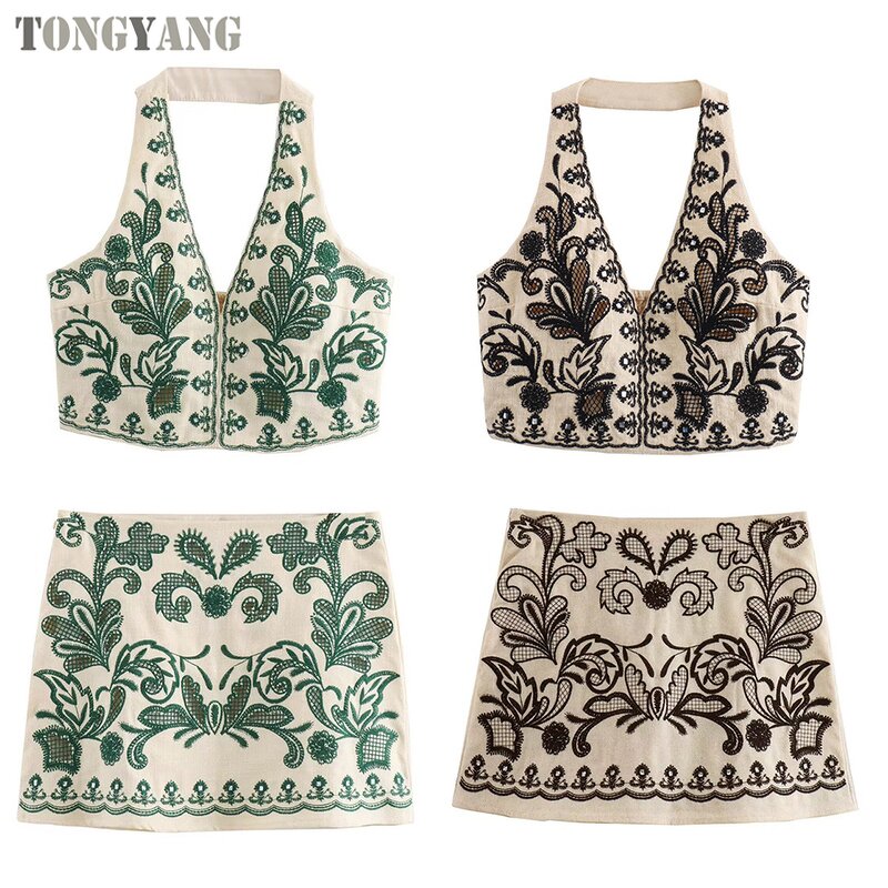 Tank Top Factory - OEM 2024 Summer Embroidery Halter Neck