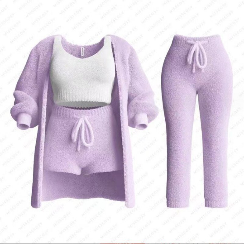 Plush Set Factory - OEM Women Knitted Long-sleeved Four-piece