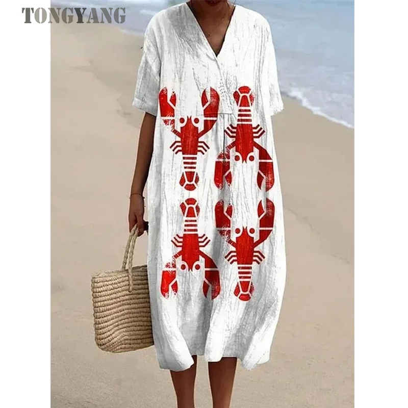 Women's Dress Factory - OEM V-Neck 3D Marine Life Print