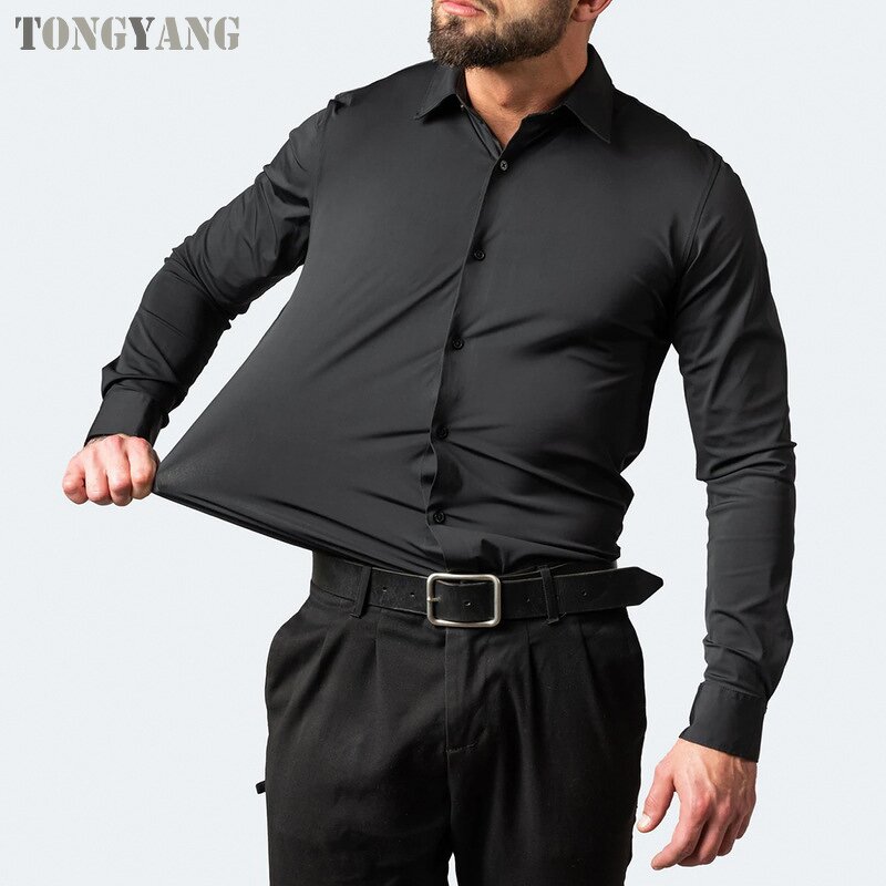 Dress Shirt Factory - OEM Men Long Sleeved Elastic Non Iron