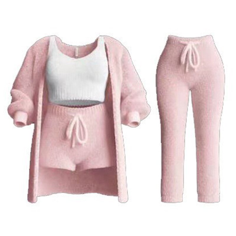 Plush Set Factory - OEM Women Knitted Long-sleeved Four-piece