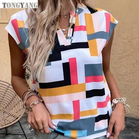 Women's Top Factory - OEM Summer Geographic Printed V-Neck