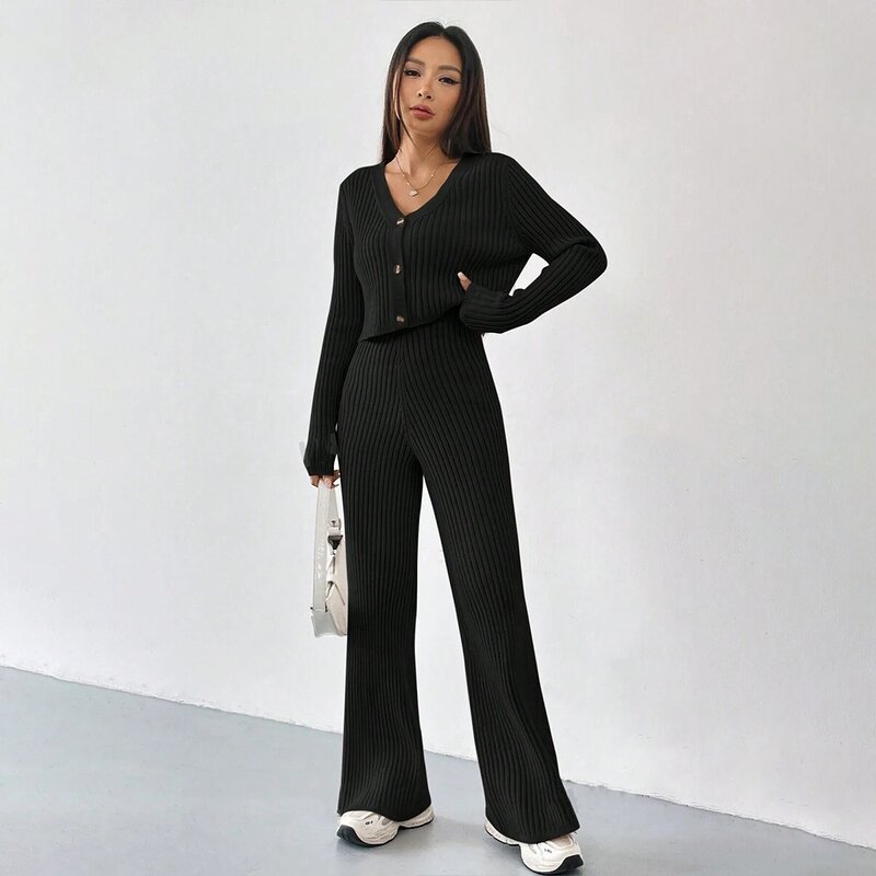 Knitted Set Factory - OEM Women Spring Autumn Solid Color