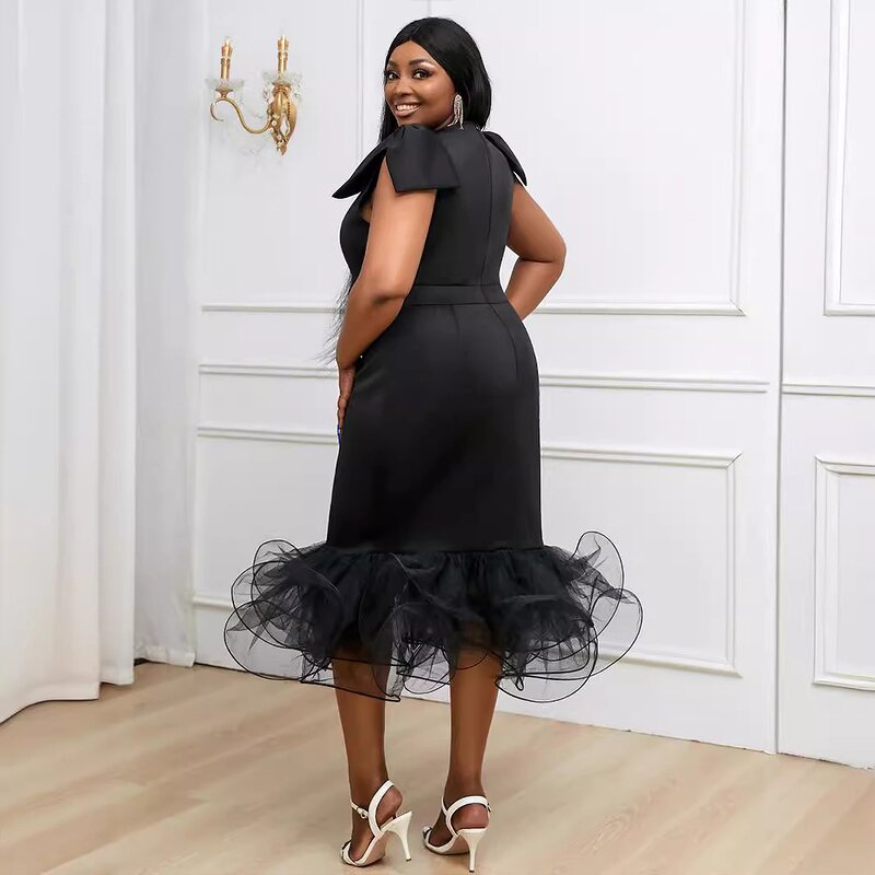 Evening Dress Factory - OEM Women Elegant Bow V-Neck Bodycon