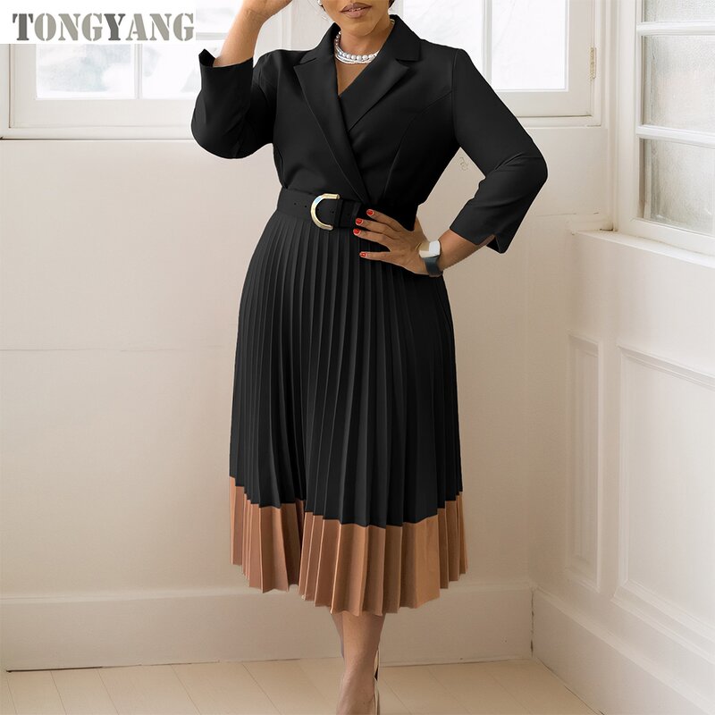 Career Dress Factory - OEM Spring Autumn Lapel Collar Belted