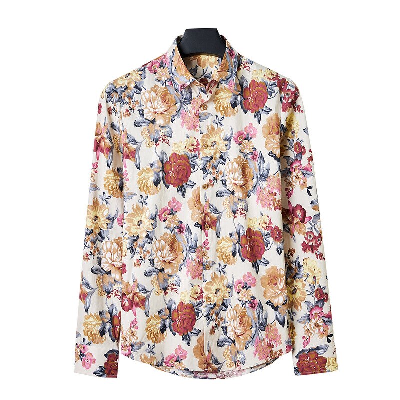Printed Shirt Factory - OEM Men's Long Sleeve Floral Cotton