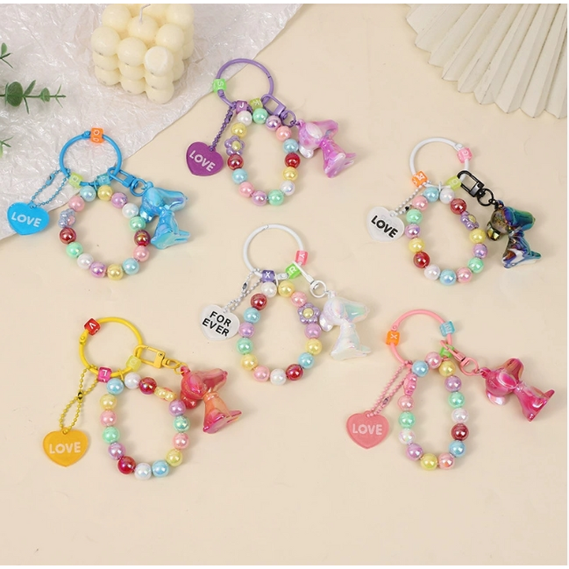 Keychain Supplier - Acrylic Small Dog Keychain Colorful Bead Bag