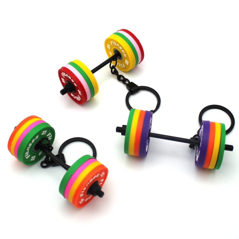 Keychain Supplier - 3D Rubber Dumbbell Keychain Detachable Design