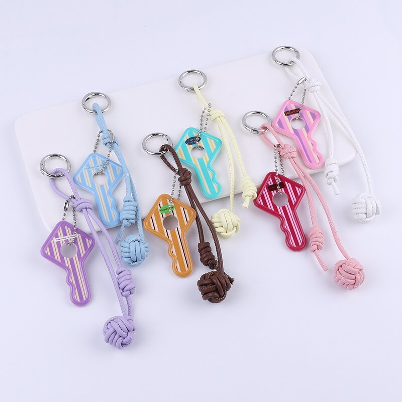 Keychain Supplier - Striped Key Keychain Woven Leather Rope Multi
