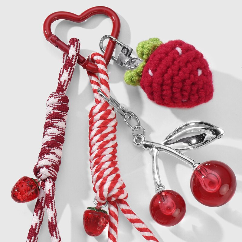 Keychain Manufacturer - Crochet Strawberry Pearl Fruit Leaf Keychain