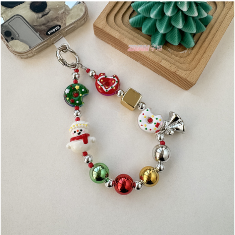 Phone Chain Supplier - Christmas Snowman Bead Donut Bell Lanyard