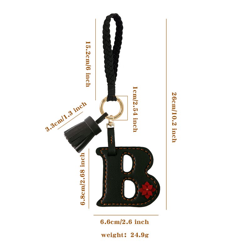 Keychain Factory - Black Leather Letter Keychain Woven Wrist Strap