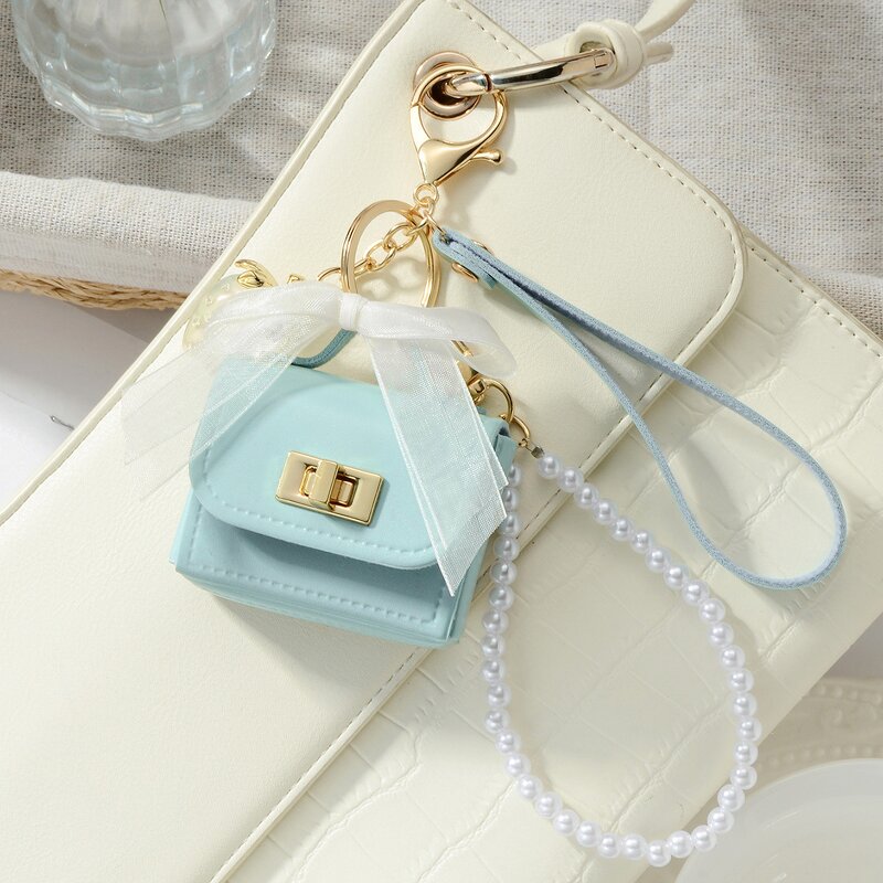 Keychain Factory - Leather Leopard Print Pearl Bow Heart Keychain