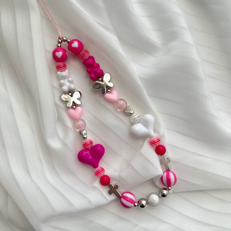 Phone Lanyard Factory - Short Beaded Chain Love Bow Phone Accessory