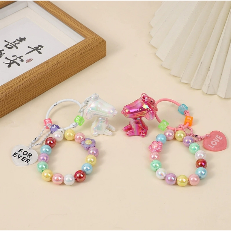 Keychain Supplier - Acrylic Small Dog Keychain Colorful Bead Bag