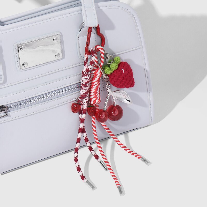 Keychain Manufacturer - Crochet Strawberry Pearl Fruit Leaf Keychain