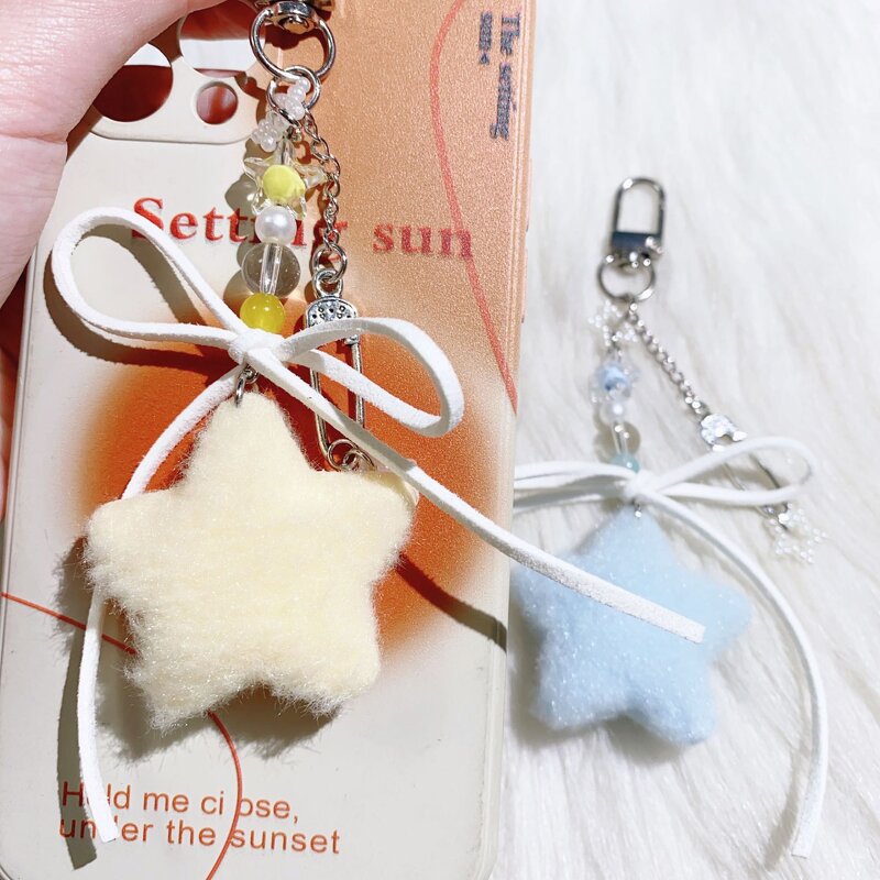 Keychain Manufacturer - Furry Five Pointed Star Bow Creamy Keychain