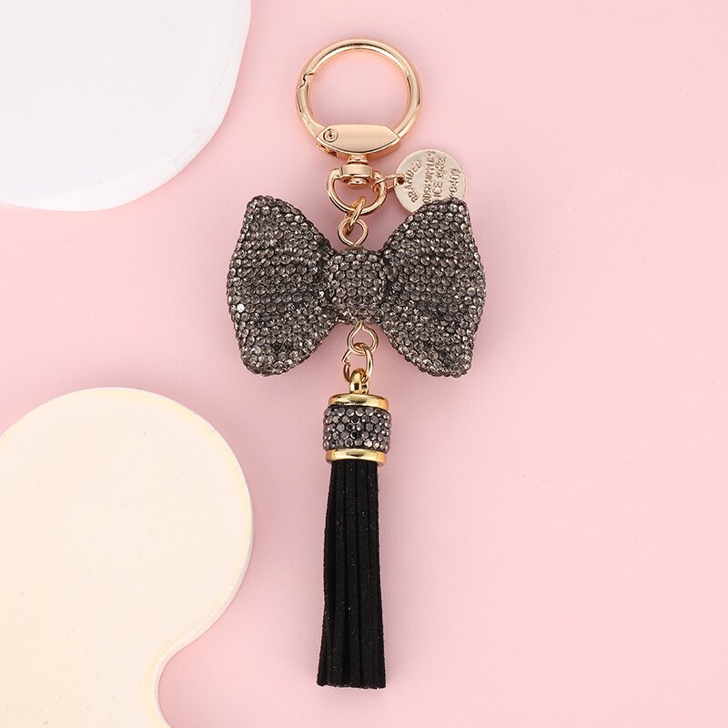 Keychain Manufacturer - Tassel Full Diamond Bow Car Keychain Tag
