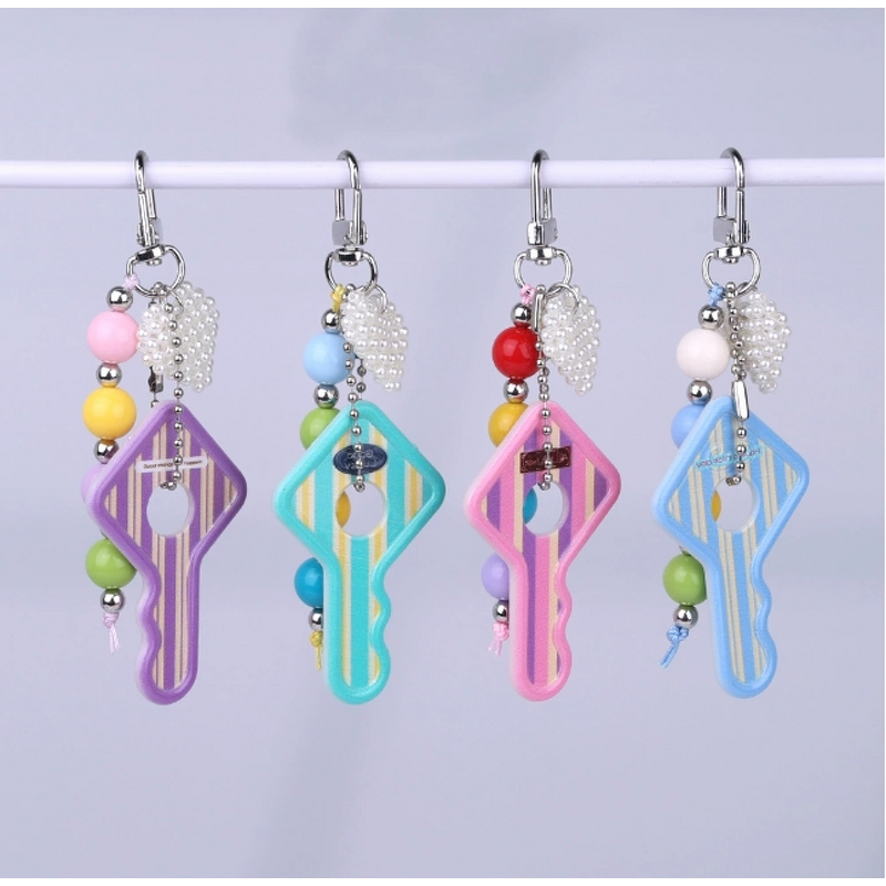 Keychain Factory - Key Shaped Pendant Pearl Heart Bead Creative