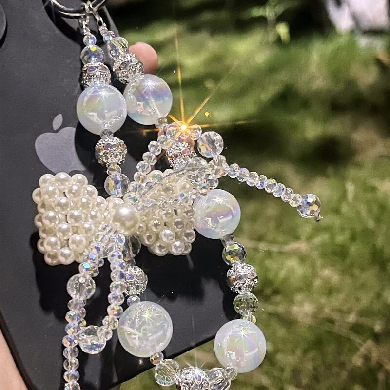 Phone Lanyard Manufacturer - Pearl Lucky Bow Rhinestone Pendant