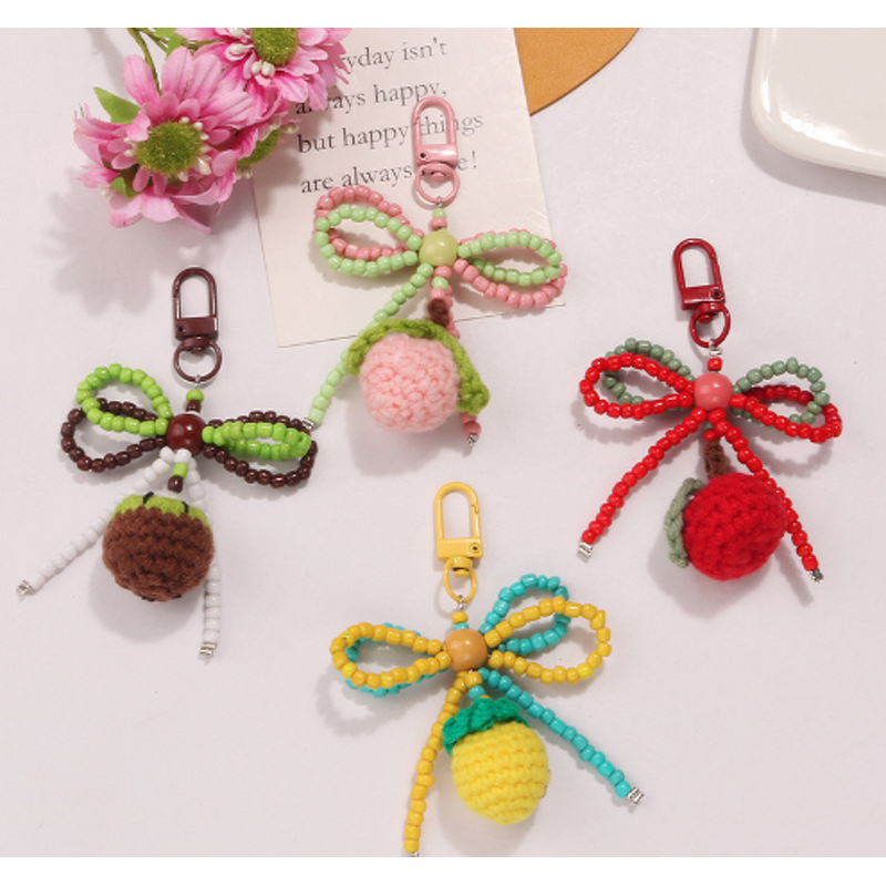 Keychain Factory - Knitted Food Fruit Keychain Rice Bead Bow